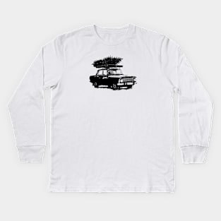 Christmas Tree on Vintage Car Kids Long Sleeve T-Shirt